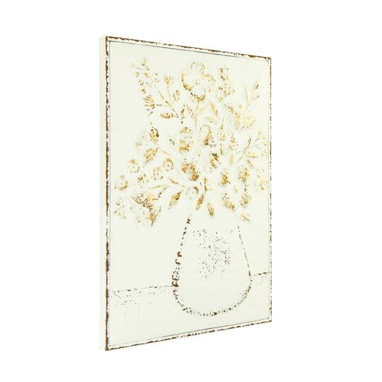 Hello Honey® Embossed Flowers in Vase Distressed Metal Wall Décor